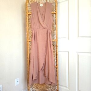 Sleeveless Mauve Wrap Midi Dress
